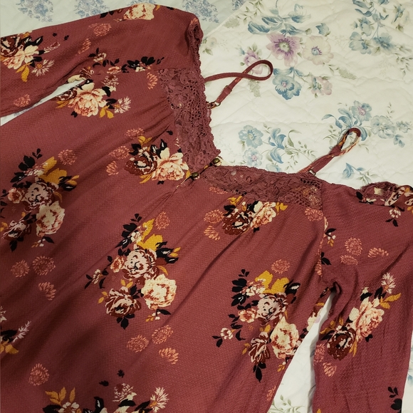 💔 Y2K {Jolt} Floral Cold Shoulder Boho Tunic, Size M - Picture 4 of 6